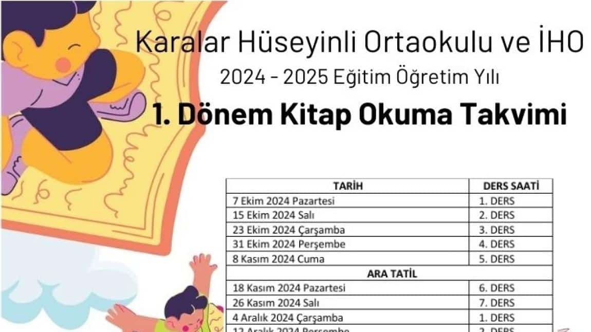 1. DÖNEM OKUMA TAKVİMİ